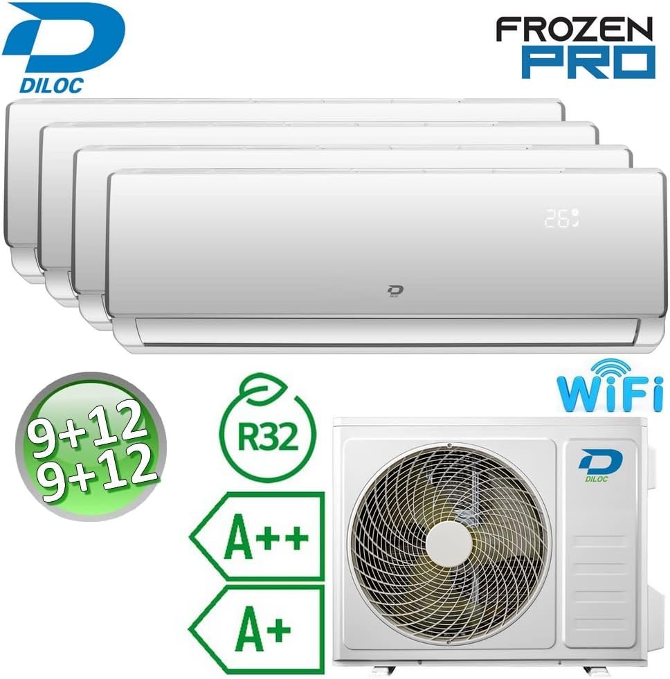 Climatiseur inverter quadri split Frozen R32, 9000+9000+12000+12000 Btu Diloc, classe A++/A+, fonction smart Wi-Fi – Image 4
