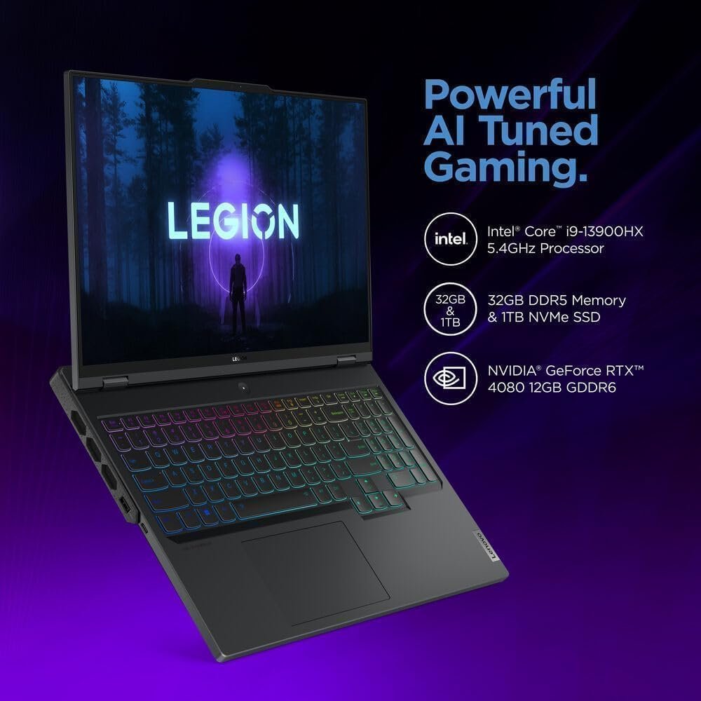 Ordinateur portable de jeu Lenovo 2024 Legion Pro 7, écran 16" QHD+ 240 Hz, Core i9-13900HX de 13e génération (24 cœurs), NVIDIA GeForce RTX 4080, 32 Go de RAM, SSD 1 To, Wi-Fi 6, clavier rétroéclairé, Windows 11 Pro – Image 5